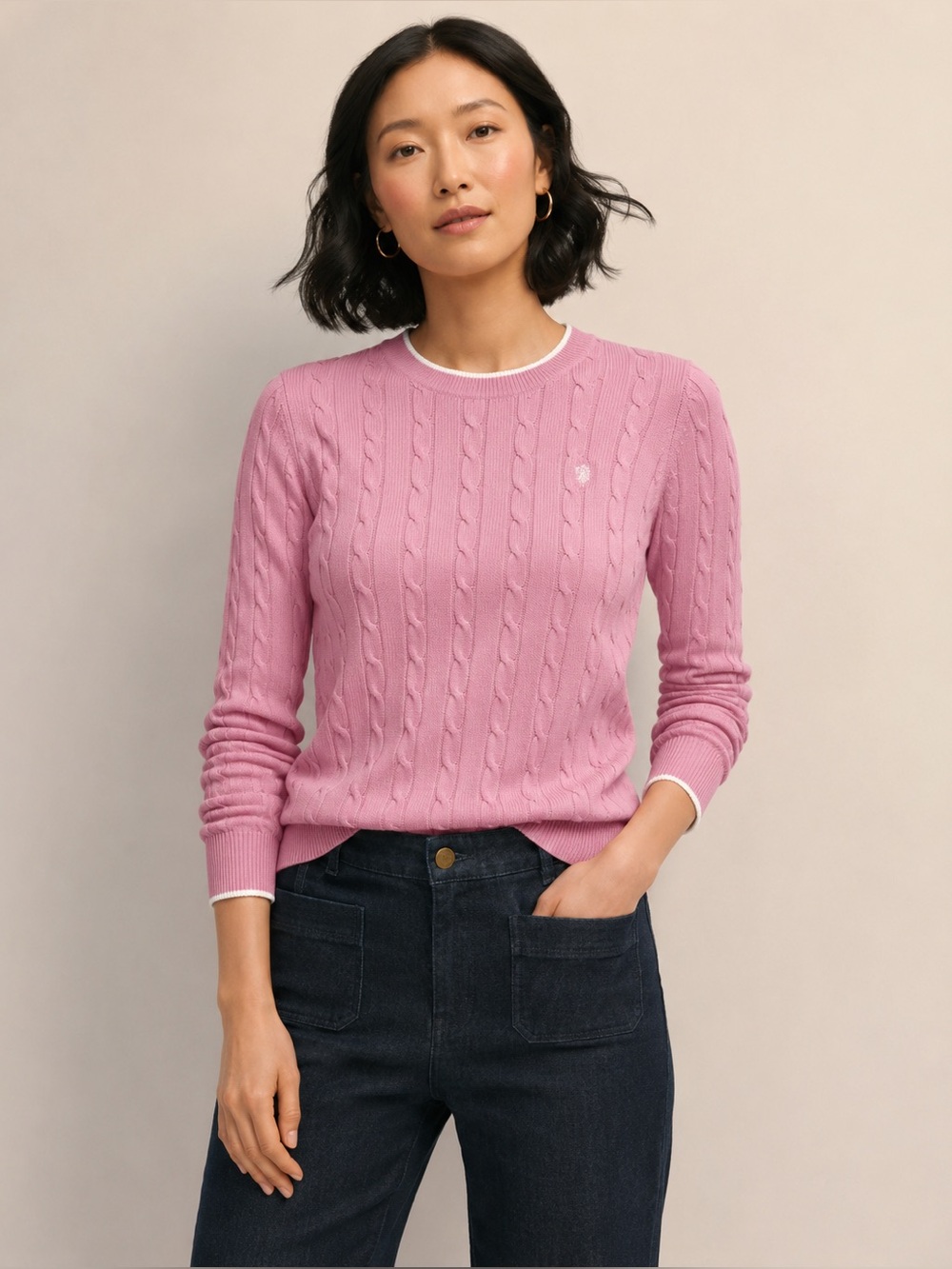 NWT Brooks Brothers Pink Supima Cotton Cable Knit Sweater L